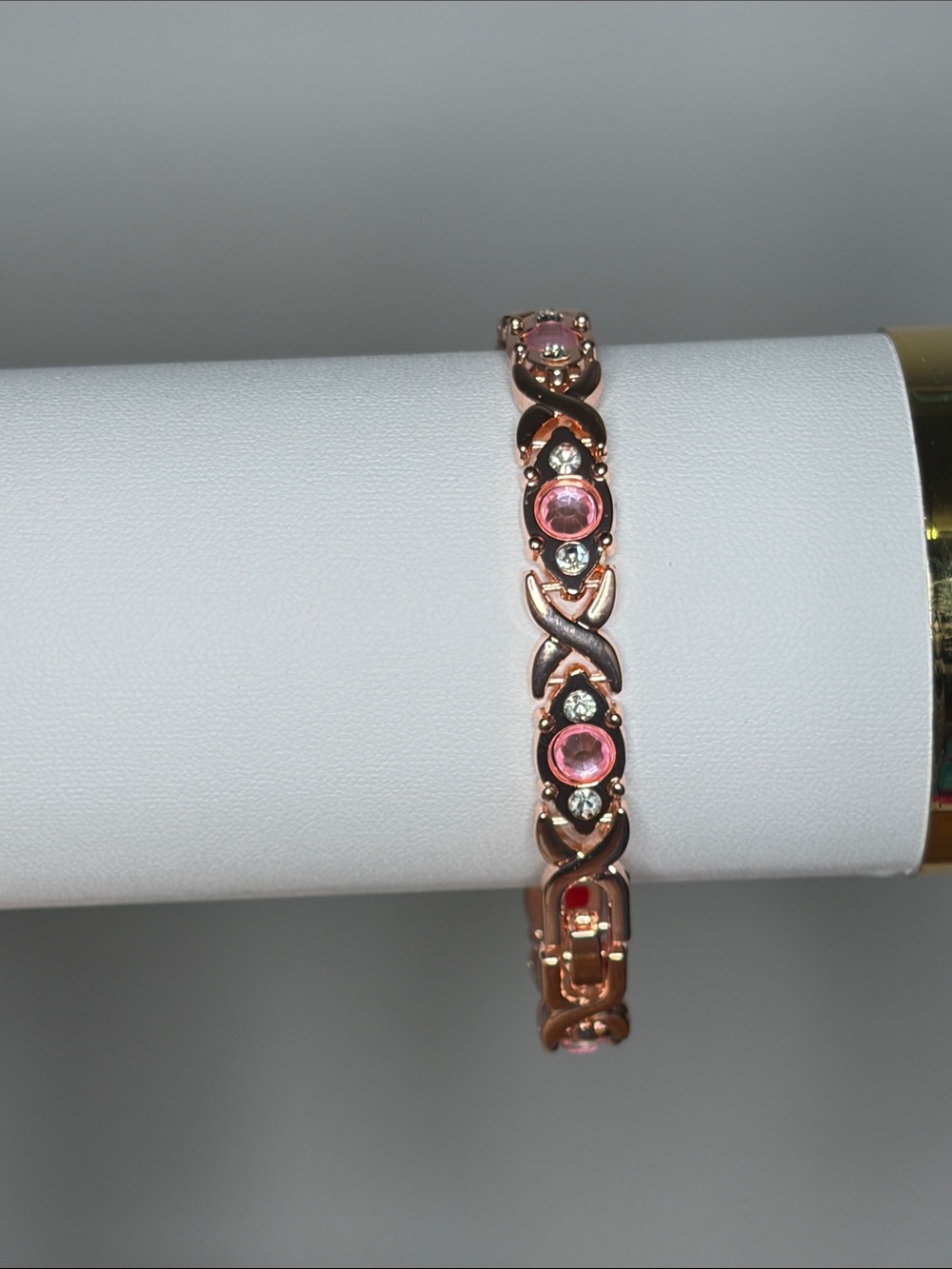 Rose Gold Pink Crystal Link Magnet therapy Bracelet  7 1/2 inches